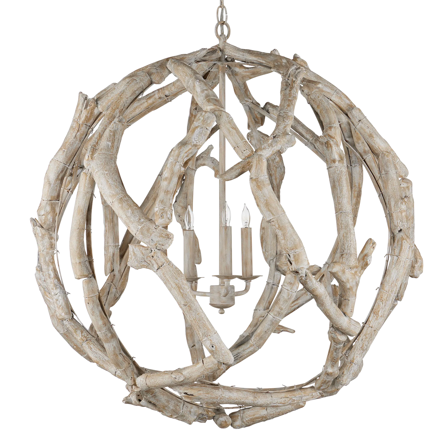 Driftwood Whitewash Orb Chandelier-Chandeliers-Currey & Co-Sideboards and Things