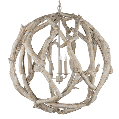 Driftwood Whitewash Orb Chandelier-Chandeliers-Currey & Co-Sideboards and Things