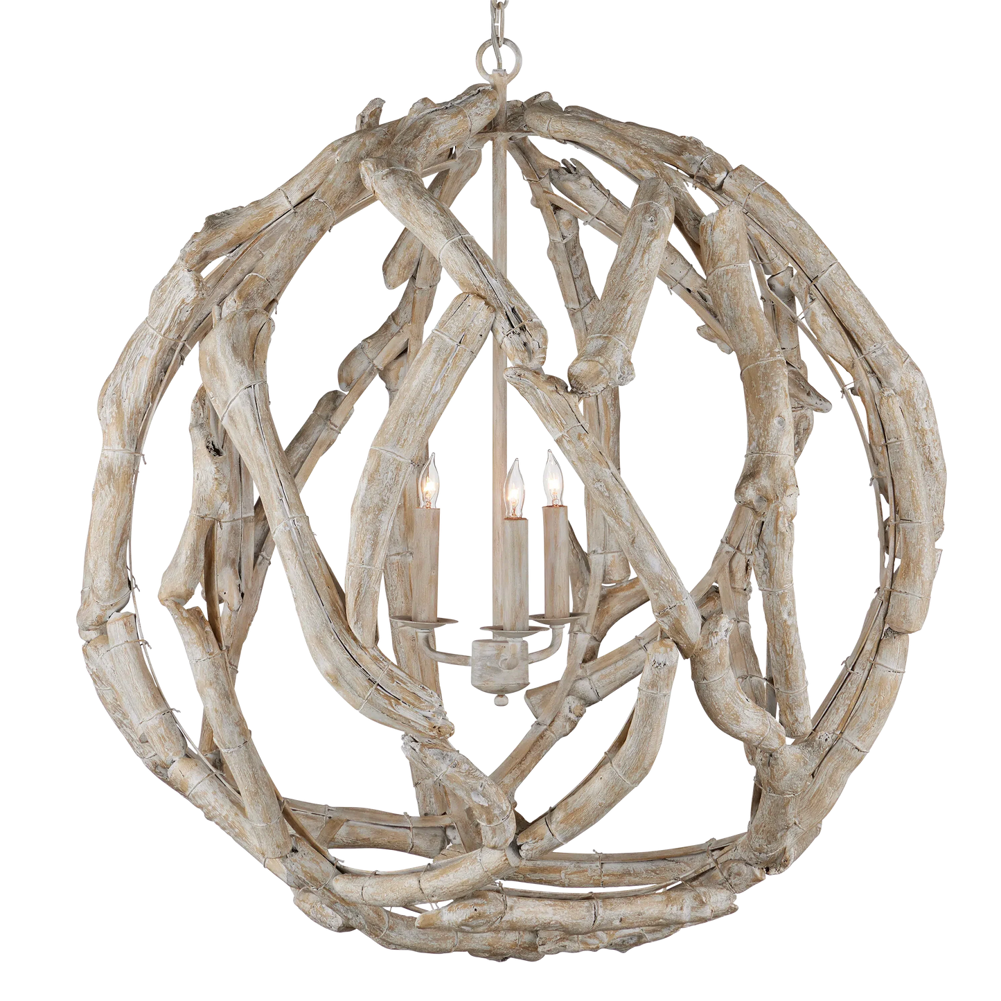 Driftwood Whitewash Orb Chandelier-Chandeliers-Currey & Co-Sideboards and Things