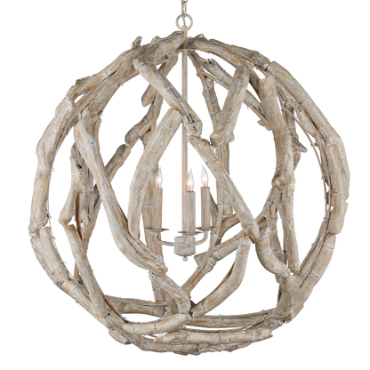 Driftwood Whitewash Orb Chandelier-Chandeliers-Currey & Co-Sideboards and Things