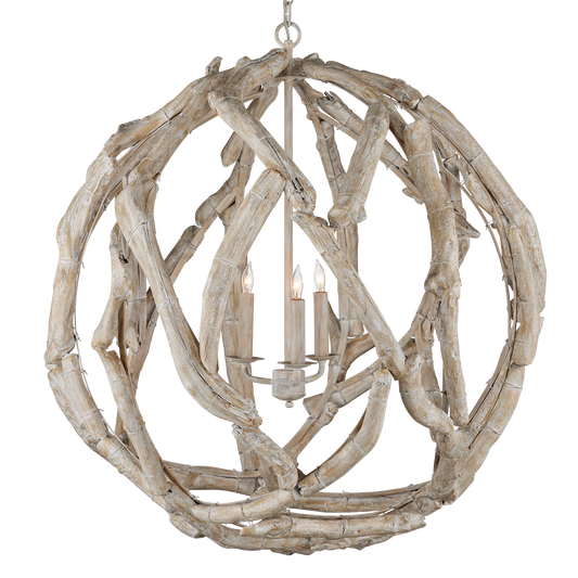 Driftwood Whitewash Orb Chandelier-Chandeliers-Currey & Co-Sideboards and Things