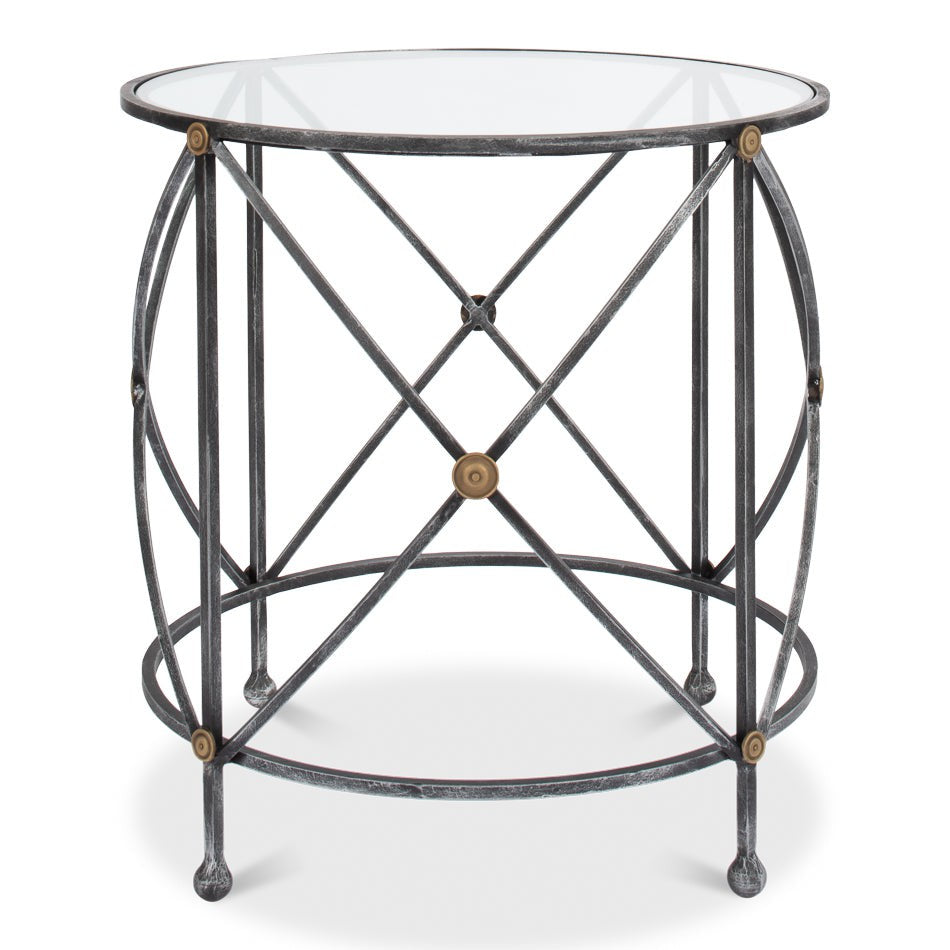 Drum & Fife Lamp Table Side Table Glass Top-Side Tables-Sarreid-LOOMLAN