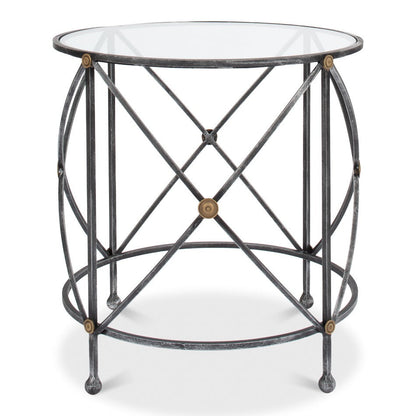 Drum & Fife Lamp Table Side Table Glass Top-Side Tables-Sarreid-LOOMLAN