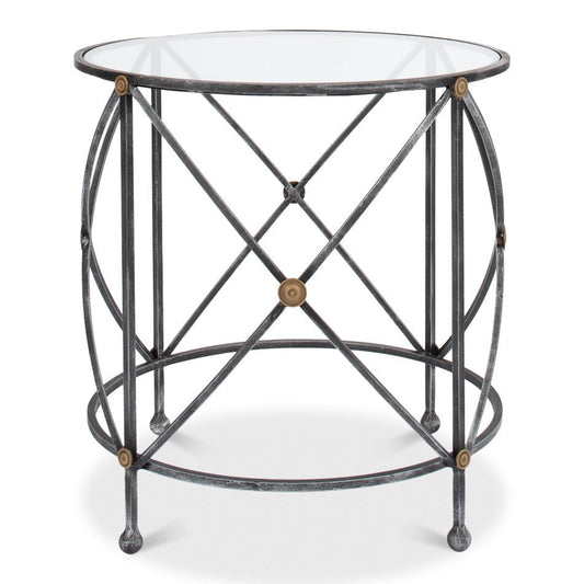 Drum & Fife Lamp Table Side Table Glass Top-Side Tables-Sarreid-LOOMLAN