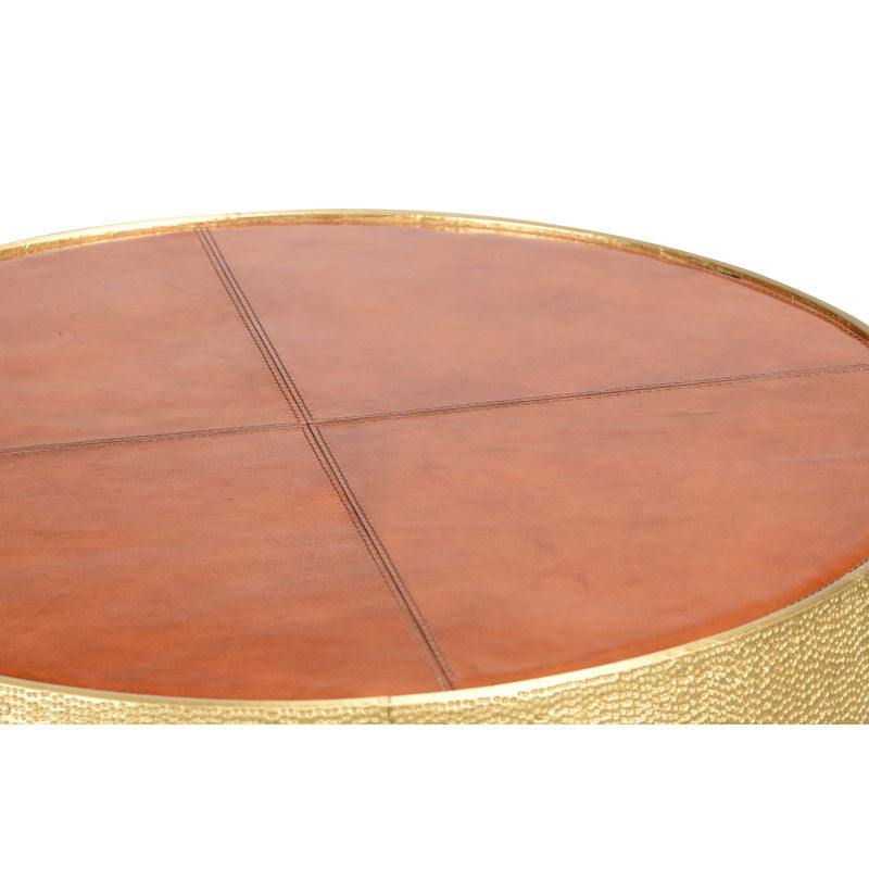 Drum Shaped Leather Top Side Table-Side Tables-Chelsea House-LOOMLAN