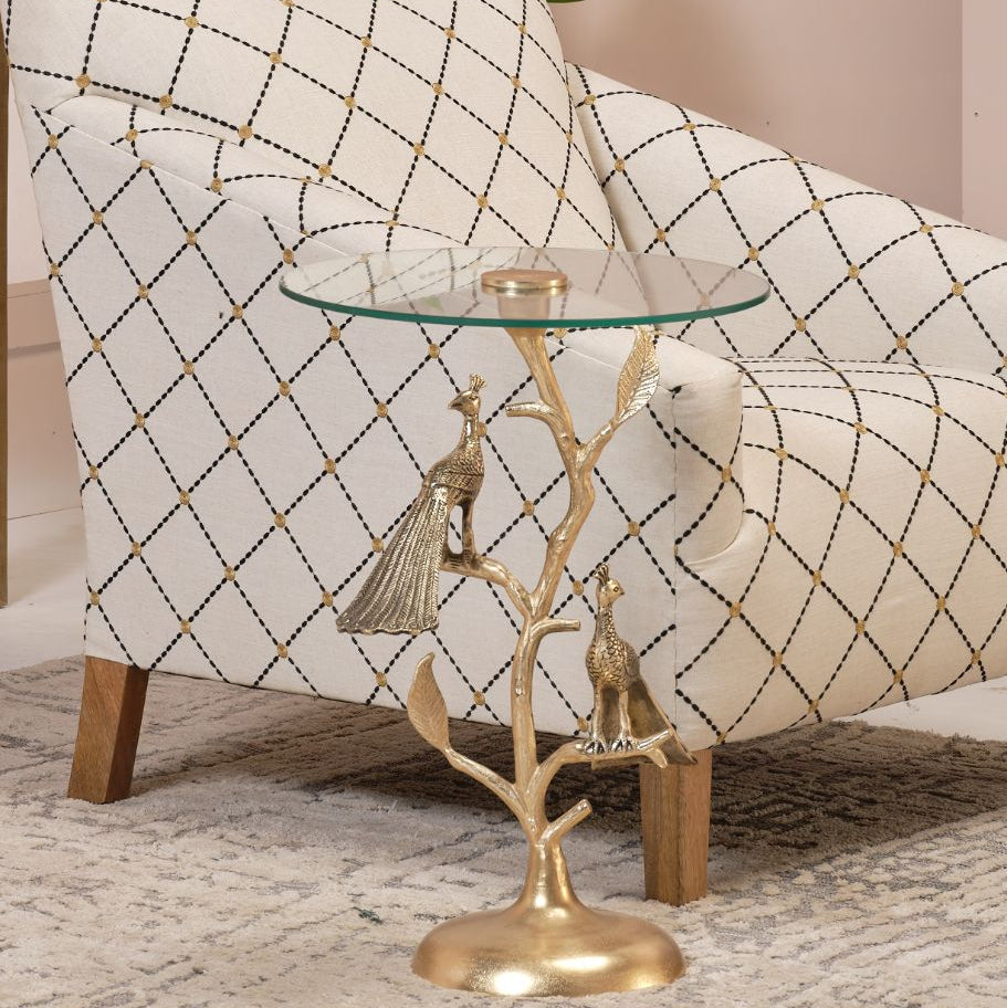 LOOMLAN Denham Glass Top Round Accent Table