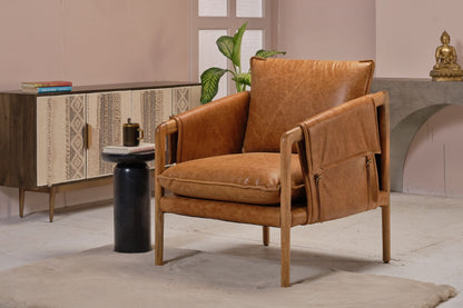 LOOMLAN Hadlow Brown Leather Accent Chair