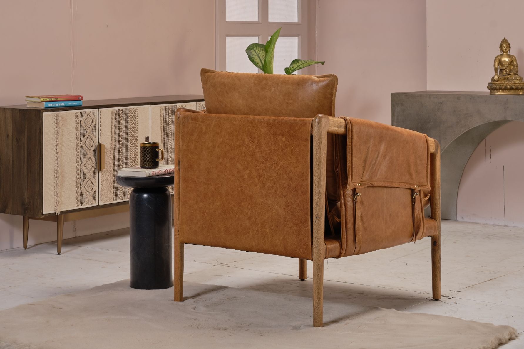 LOOMLAN Hadlow Brown Leather Accent Chair