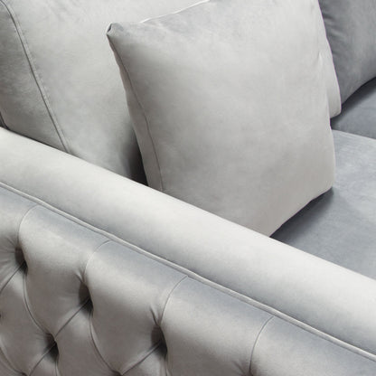 Platinum Grey Velvet Loveseat With Silver Metal Trim