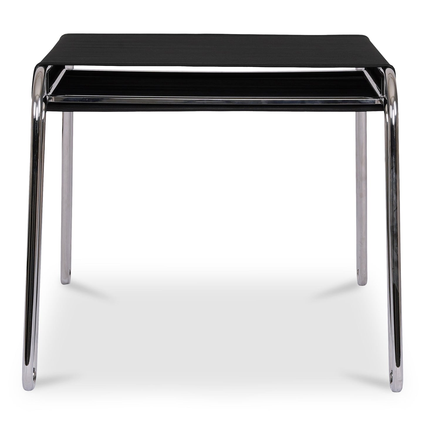 Petra  Black Leather and Steel Stool