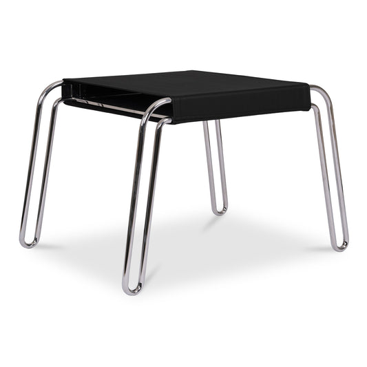 Petra  Black Leather and Steel Stool