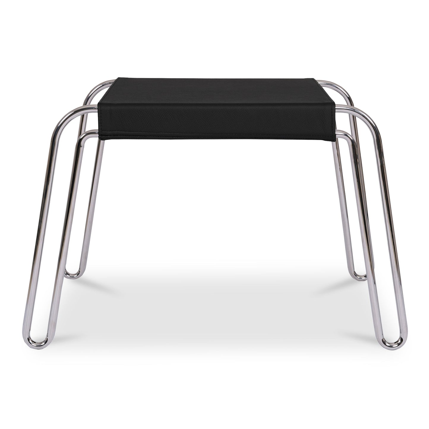 Petra  Black Leather and Steel Stool