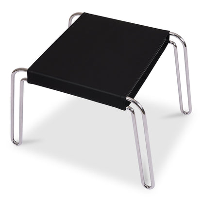 Petra  Black Leather and Steel Stool