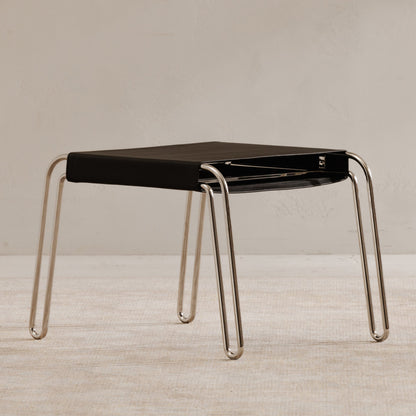 Petra  Black Leather and Steel Stool