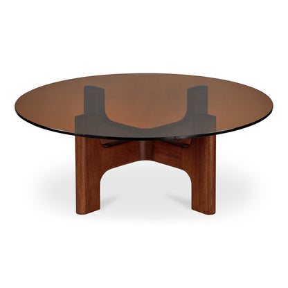 Luke Tempered Glass and Rubber Wood Brown Round Coffee Table