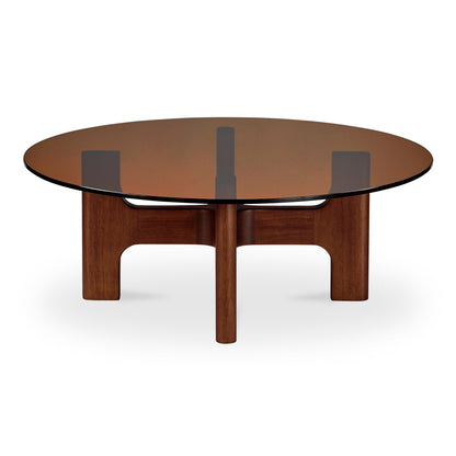 Luke Tempered Glass and Rubber Wood Brown Round Coffee Table