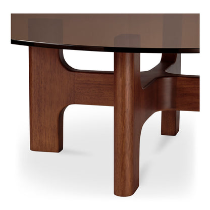 Luke Tempered Glass and Rubber Wood Brown Round Coffee Table