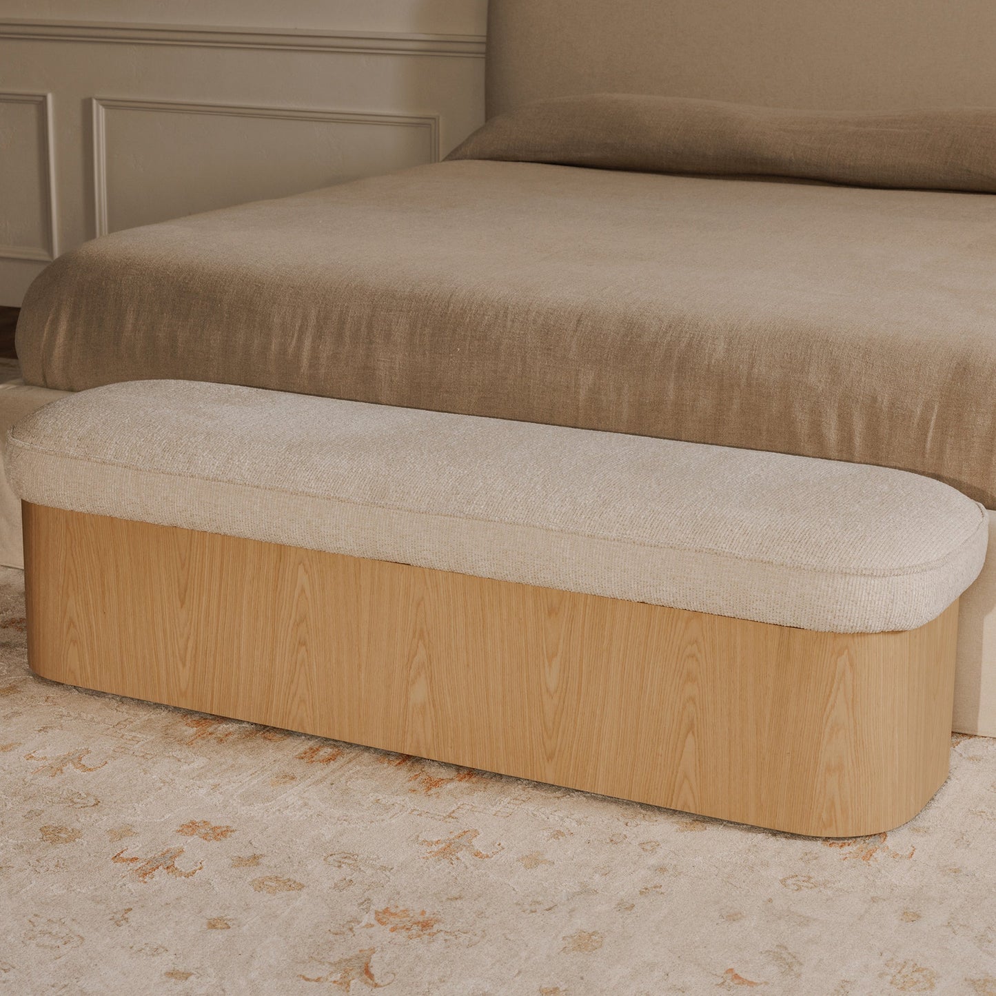 Sonny Flecked Oatmeal Fabric Bedroom Bench