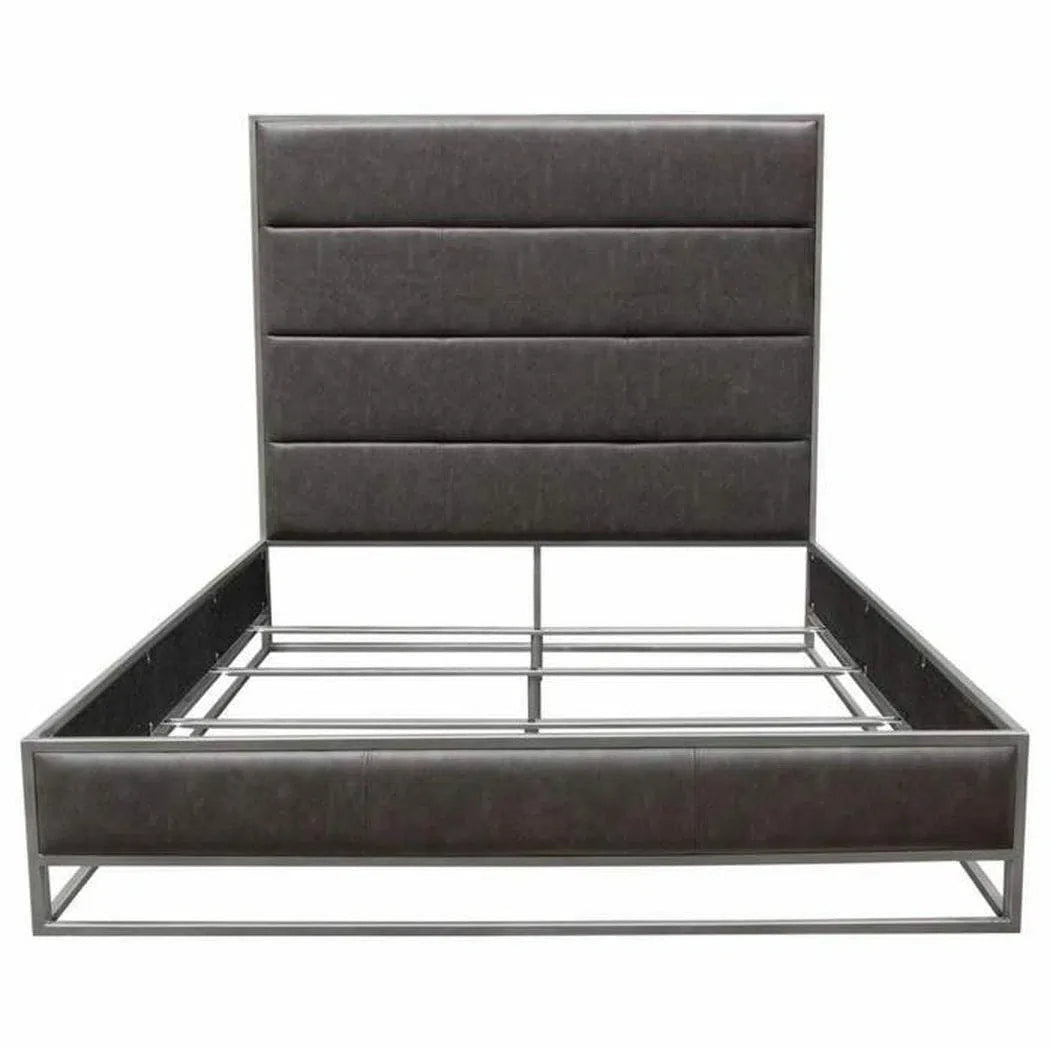 Eastern King Bed Frame in Weathered Grey Leather Beds Sideboards and Things  By Diamond Sofa