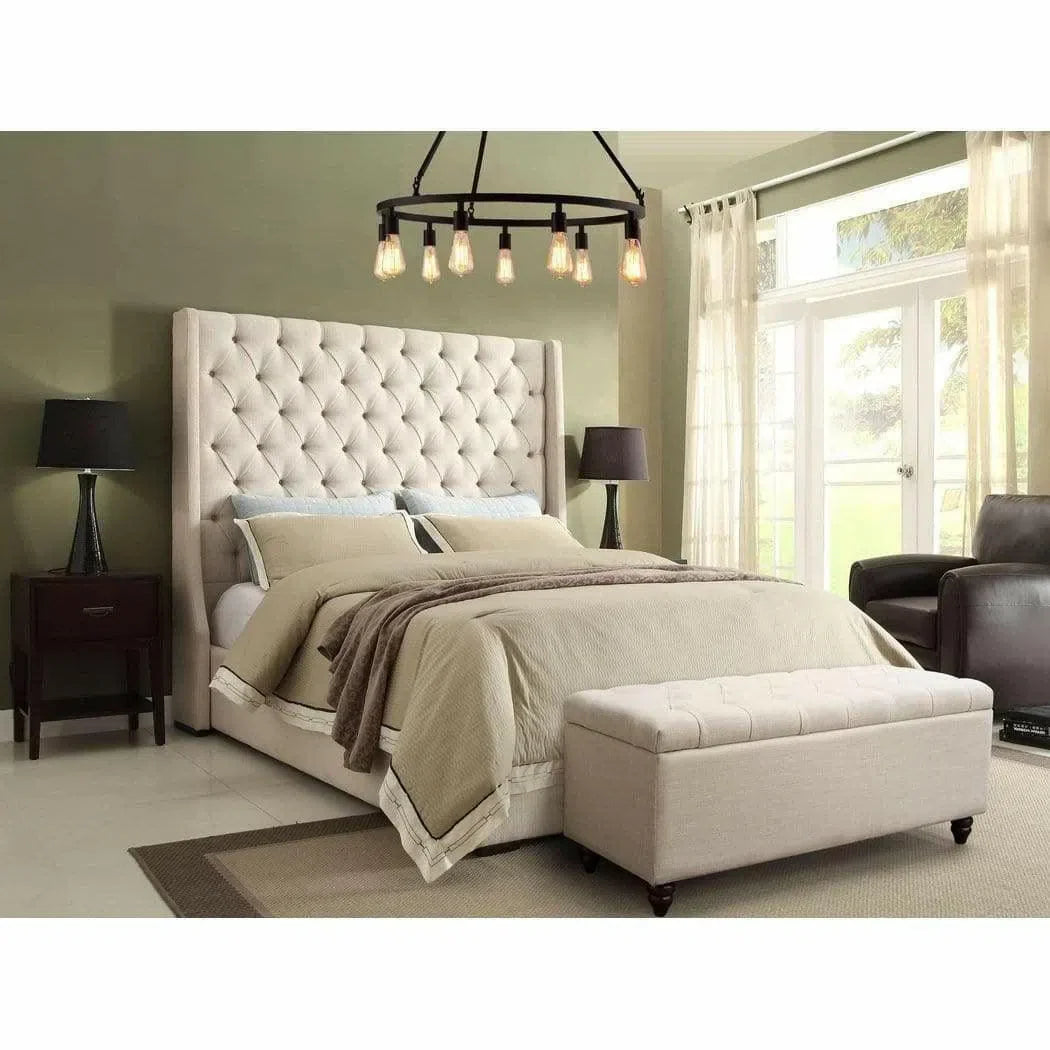 Eastern King Tufted Bed with Vintage Wing in Desert Sand Linen Beds Sideboards and Things  By Diamond Sofa