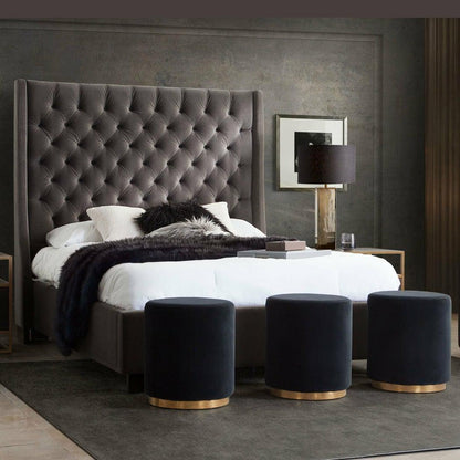 Eastern King Tufted Bed with Vintage Wing in Smoke Grey Velvet Beds Sideboards and Things  By Diamond Sofa