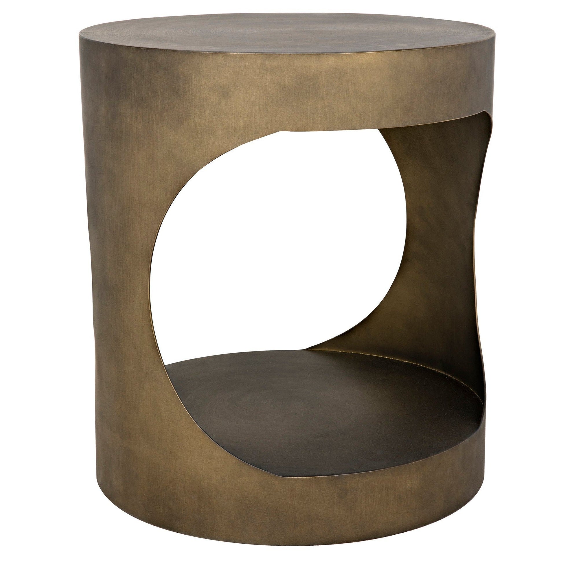 Eclipse Round Side Table, Metal with Aged Brass Finish-Side Tables-Noir-Sideboards and Things