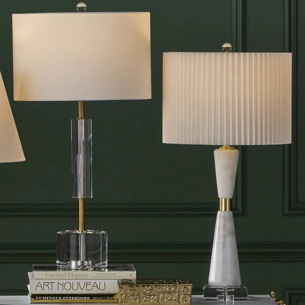 Edelmar White Marble And Optic Crystal Table Lamp