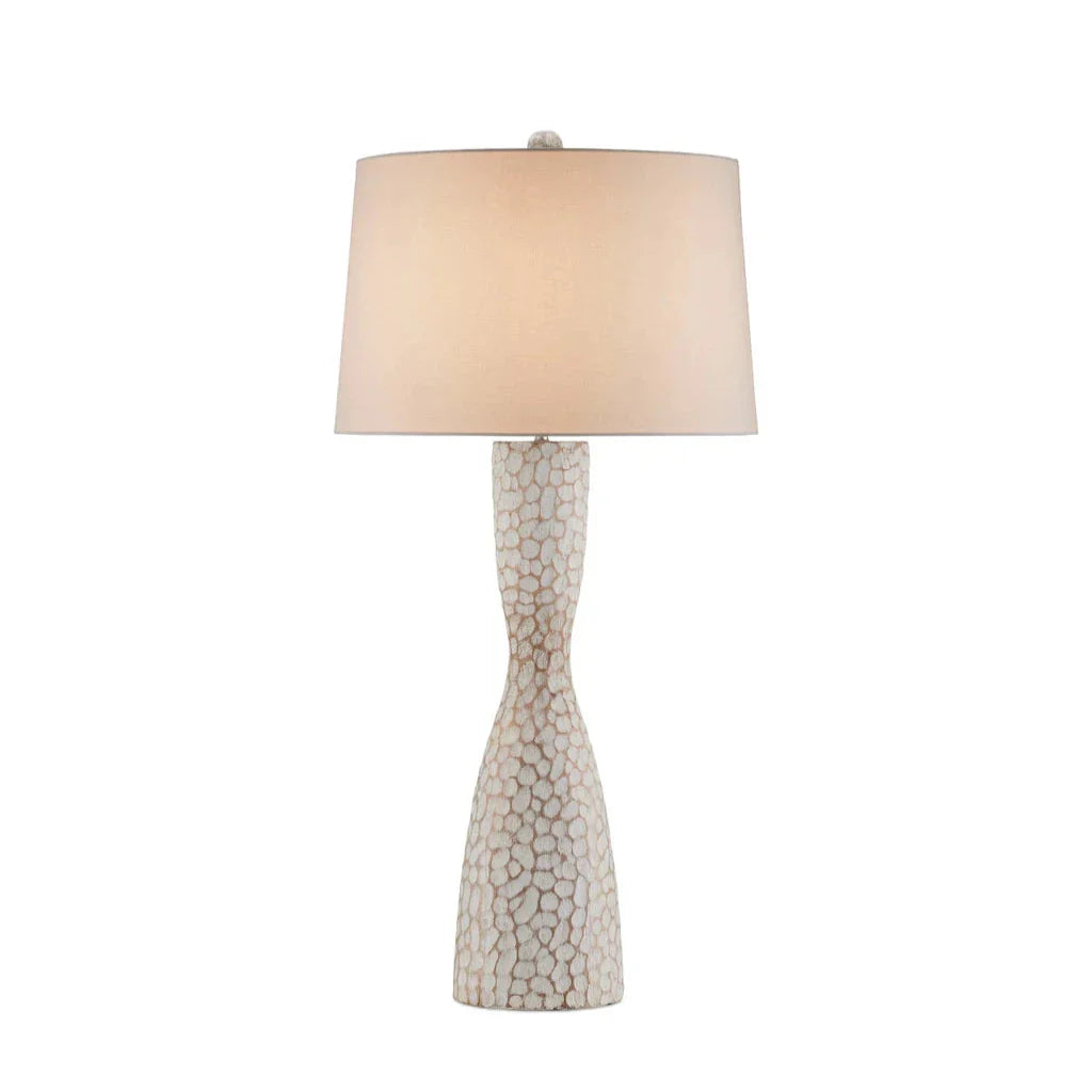 Edwell Whitewash Hand-Carved Wood Table Lamp