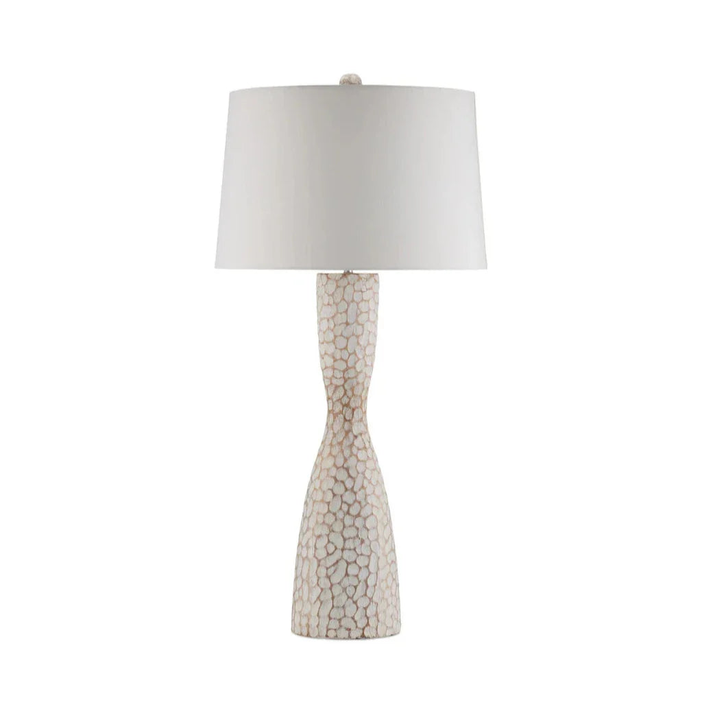 Edwell Whitewash Hand-Carved Wood Table Lamp