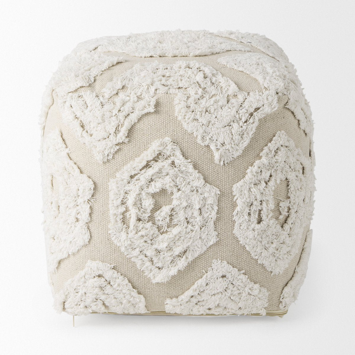 Mercana Ekanta Beige Patterned Cotton Pouf