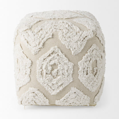 Mercana Ekanta Beige Patterned Cotton Pouf