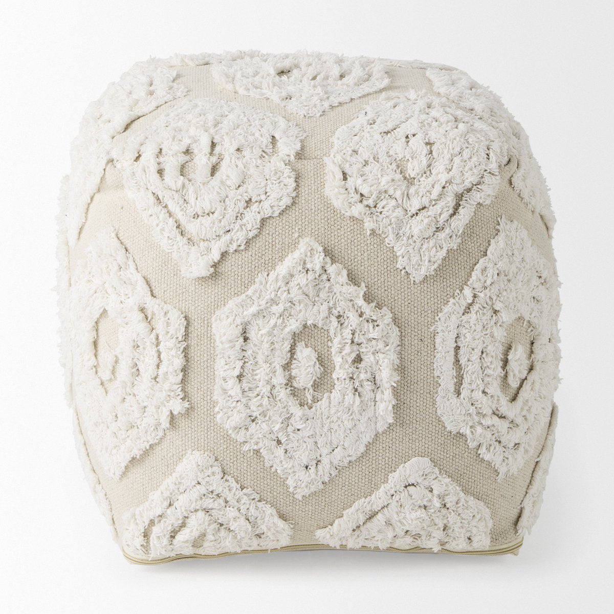 Mercana Ekanta Beige Patterned Cotton Pouf
