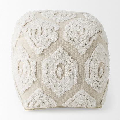 Mercana Ekanta Beige Patterned Cotton Pouf