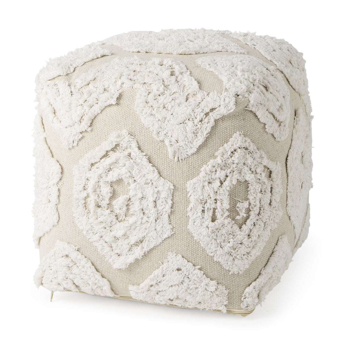 Mercana Ekanta Beige Patterned Cotton Pouf