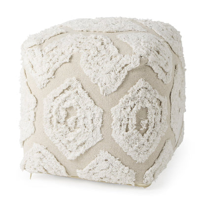 Mercana Ekanta Beige Patterned Cotton Pouf