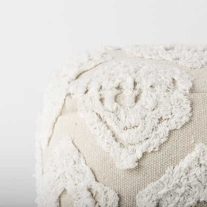 Mercana Ekanta Beige Patterned Cotton Pouf