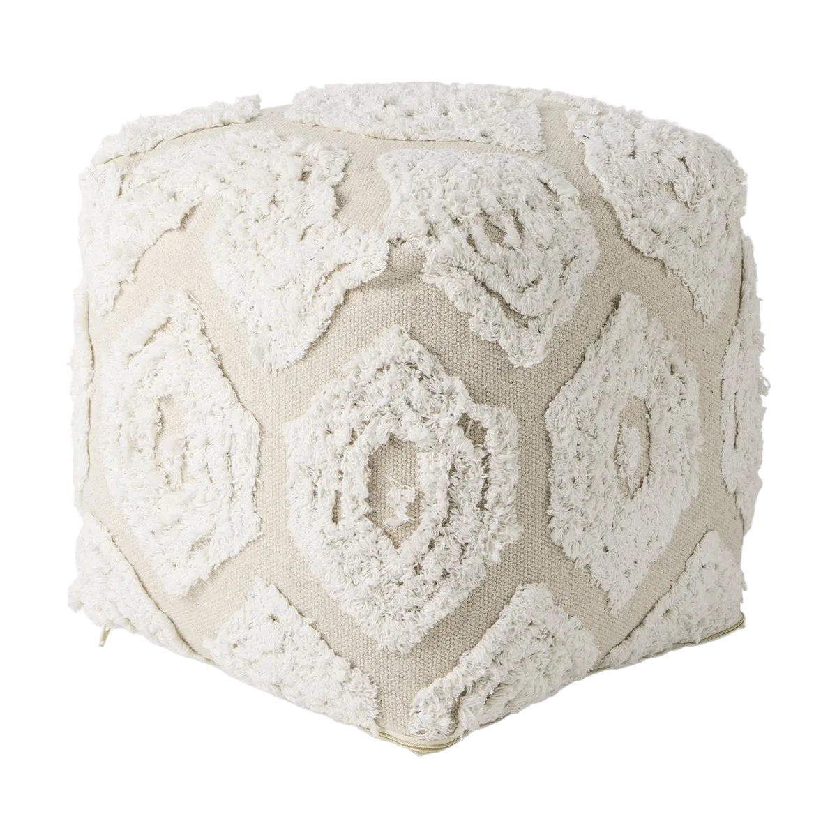 Mercana Ekanta Beige Patterned Cotton Pouf