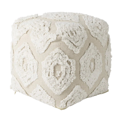Mercana Ekanta Beige Patterned Cotton Pouf