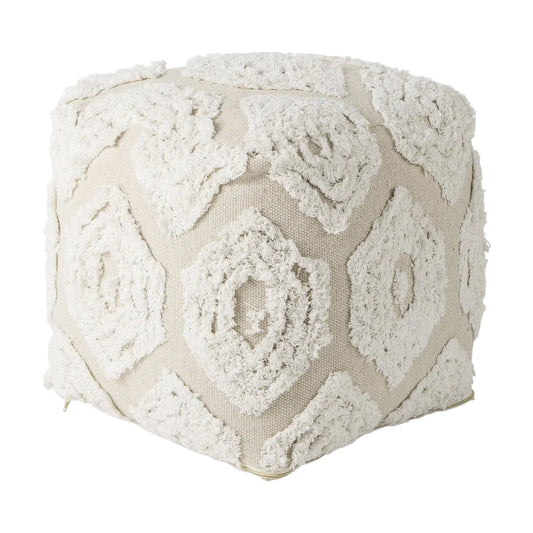 Mercana Ekanta Beige Patterned Cotton Pouf