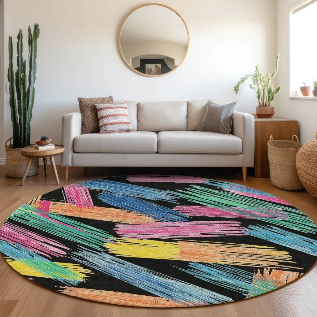 LOOMLAN Rugs Elain Black Washable Indoor-Outdoor Rug