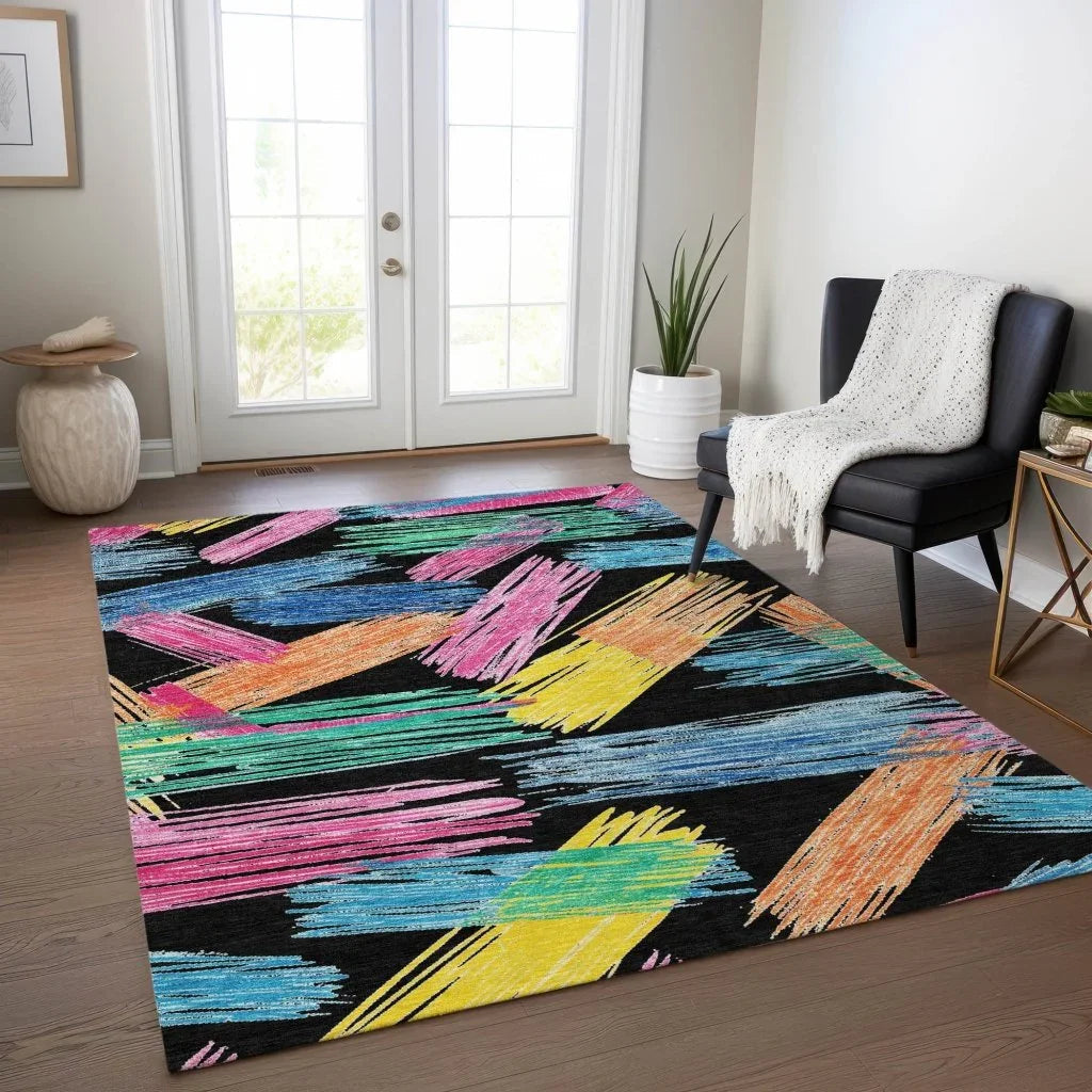 LOOMLAN Rugs Elain Black Washable Indoor-Outdoor Rug