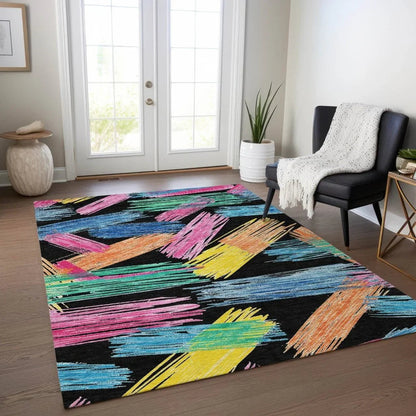 LOOMLAN Rugs Elain Black Washable Indoor-Outdoor Rug