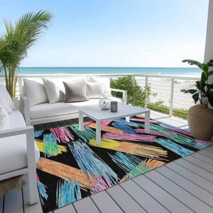 LOOMLAN Rugs Elain Black Washable Indoor-Outdoor Rug