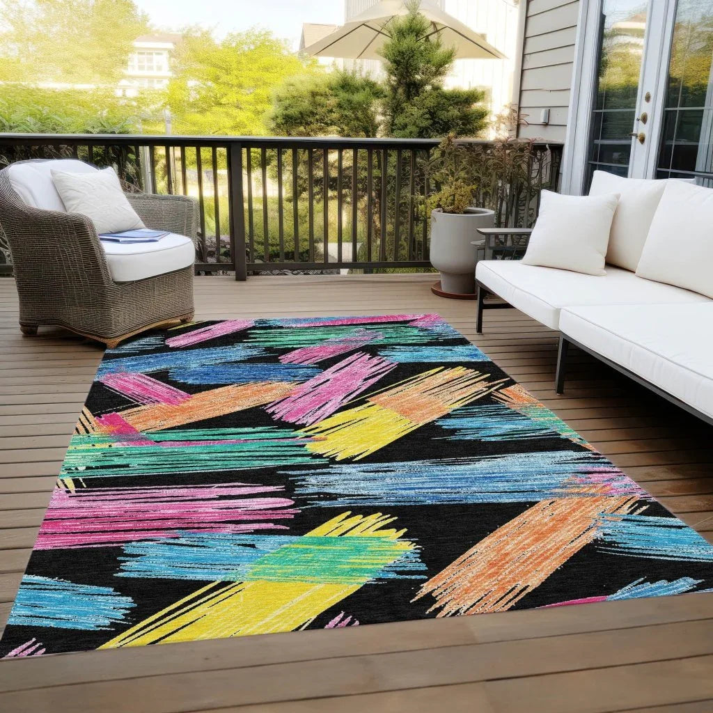LOOMLAN Rugs Elain Black Washable Indoor-Outdoor Rug