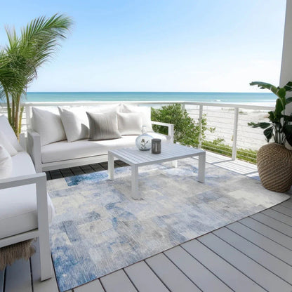 LOOMLAN Rugs Elanor Blue Washable Indoor-Outdoor Rug
