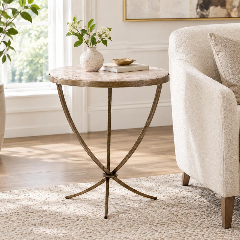 Anthony Marble Top Round Side Table - Heirloom Quality