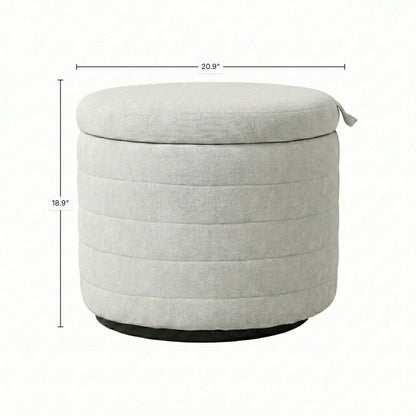 LH Home Elio White Fabric Storage Ottoman