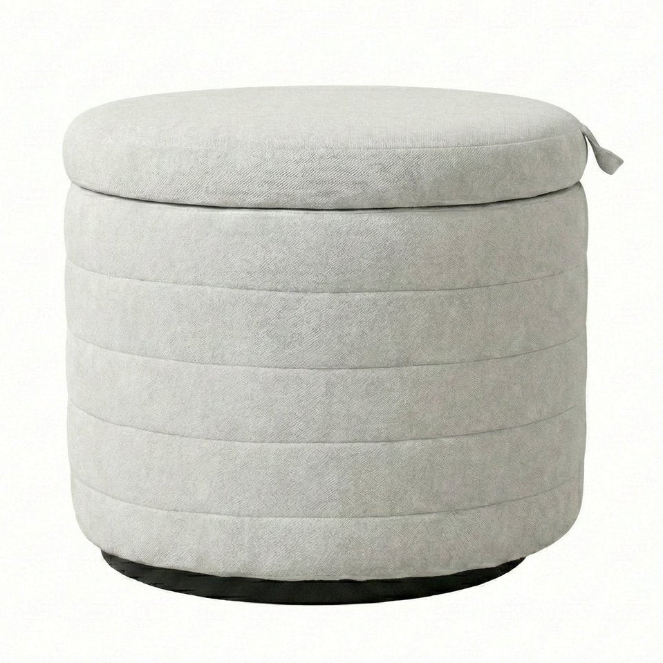 LH Home Elio White Fabric Storage Ottoman
