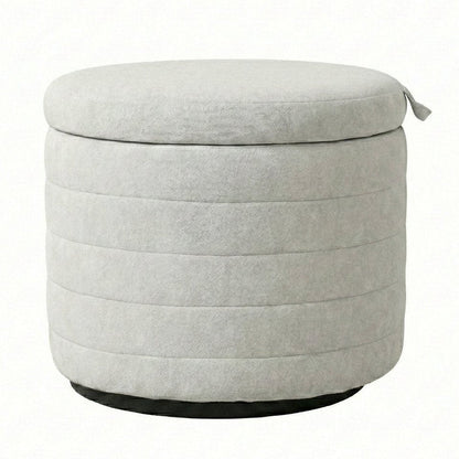 LH Home Elio White Fabric Storage Ottoman