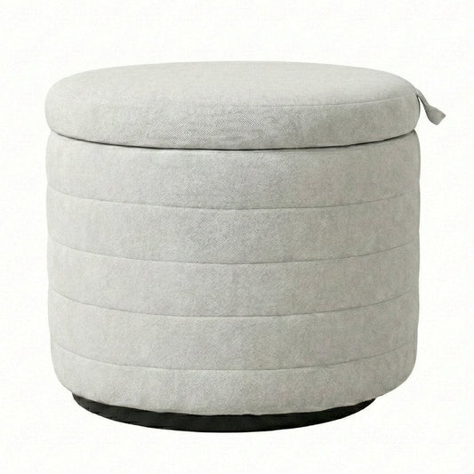 LH Home Elio White Fabric Storage Ottoman